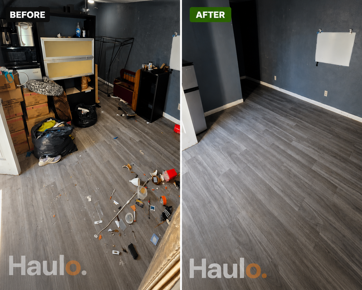 Before and after Haulo room cleanout